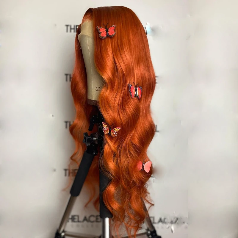 

Ginger Orange Middle Part 26 Inch Long Preplucked Body Wave Lace Front Synthetic Wig for Black Women With Baby Hair Glueless