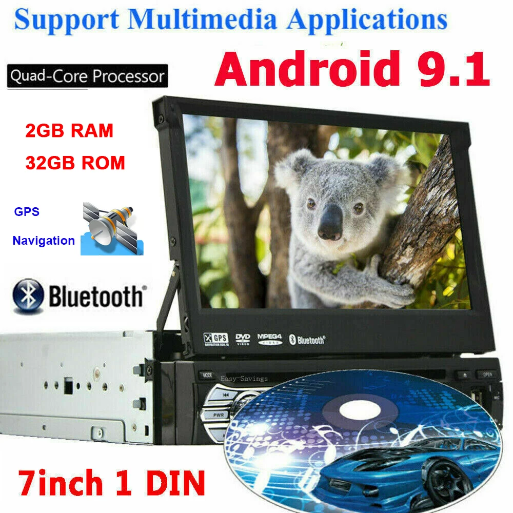 Универсальный автомобильный стерео DVD плеер 1din Android 9 1 выдвижной 7 дюймовый