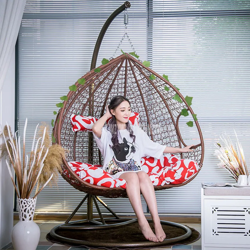 Creative PE Rattan Weave Double Person Seat Swing Hanging Chair With Handrail Home Balcony Living Room Leisure Lazy Lounge Chair - Цвет: brown