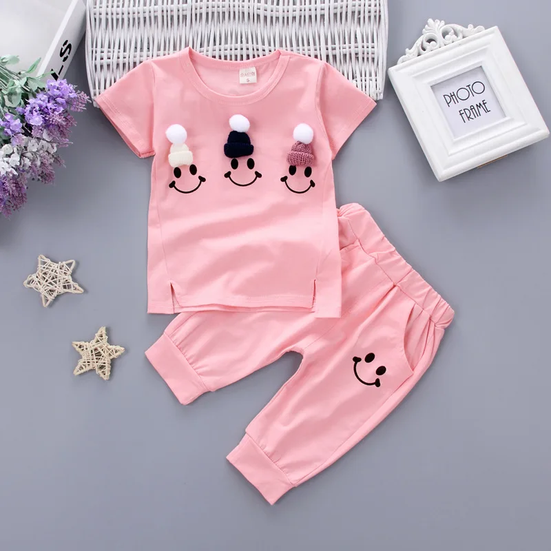 

New girls summer short sleeve suit 0-4 year baby girls clothing sets t-shirt and Calf-length pant wear baby