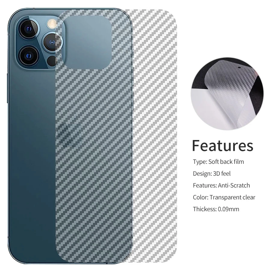 1Pcs Carbon Fiber Matte Back Film For iphone 13 12 Mini 11 Pro XR X XS Max 7 8 Plus Transparent Scratch Resistant Phone Sticker