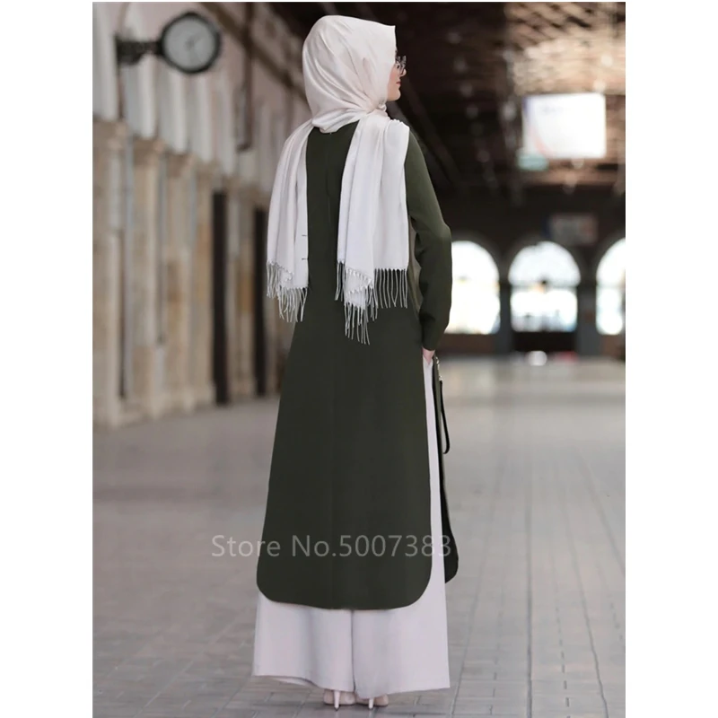 

Abaya Turkish Islamic Malaysia Solid Muslim Dress Long Sleeve Dress Women Middle East Split Robe Musulmane Kaftan Dubai Clothing