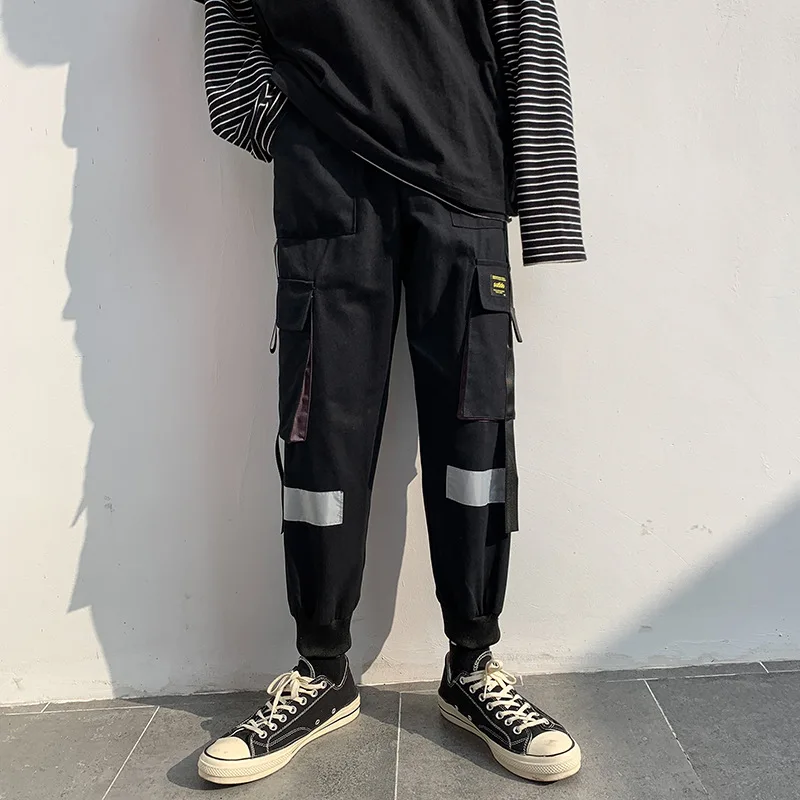 Уличная Хип-хоп мужские беговые черные с боковыми карманами фитнес-стиль Мужские