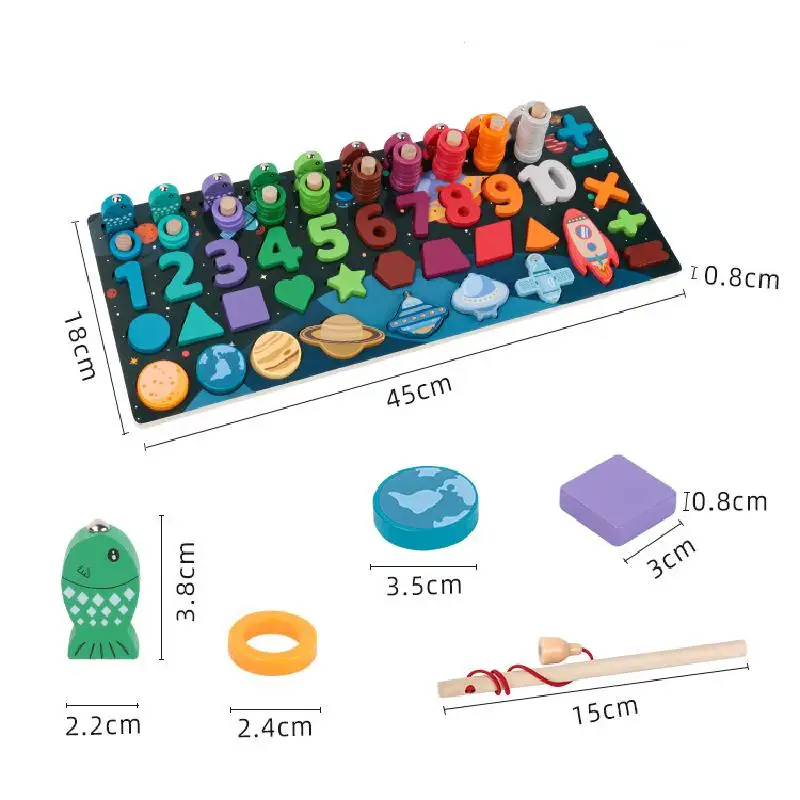 

Children's Fishing Game Wooden Building Blocks Baby Cognitive Number Shape Busy Board Early Learning Educational Montessori Toys