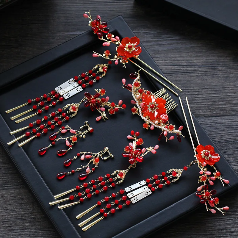 JaneVini роскошный китайский старинный свадебный красный цветочный бисерный