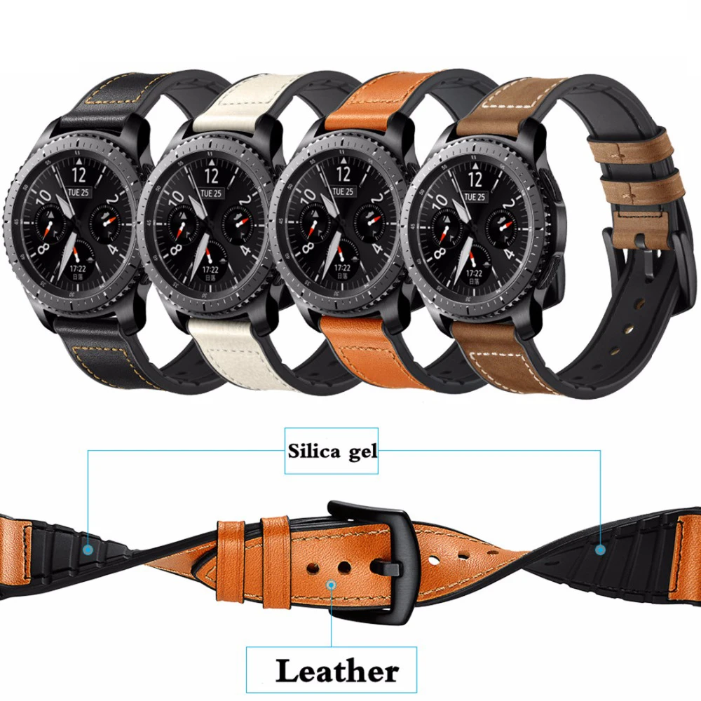 Ремешок кожаный для часов Gear S3 Frontier браслет Samsung Galaxy watch 46 мм 42 м huawei gt 22 20