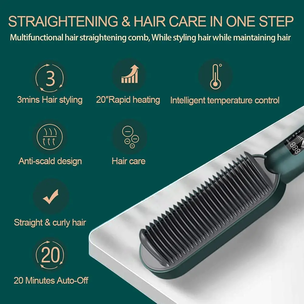 

2021 Hair Straighteners Brush Women Hair Styler Straightening & Curling Electric Comb Fast Heating Smart Electric Hair Brush