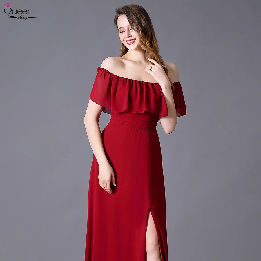 Вечерние платья больших размеров с разрезом спереди и длинными оборками