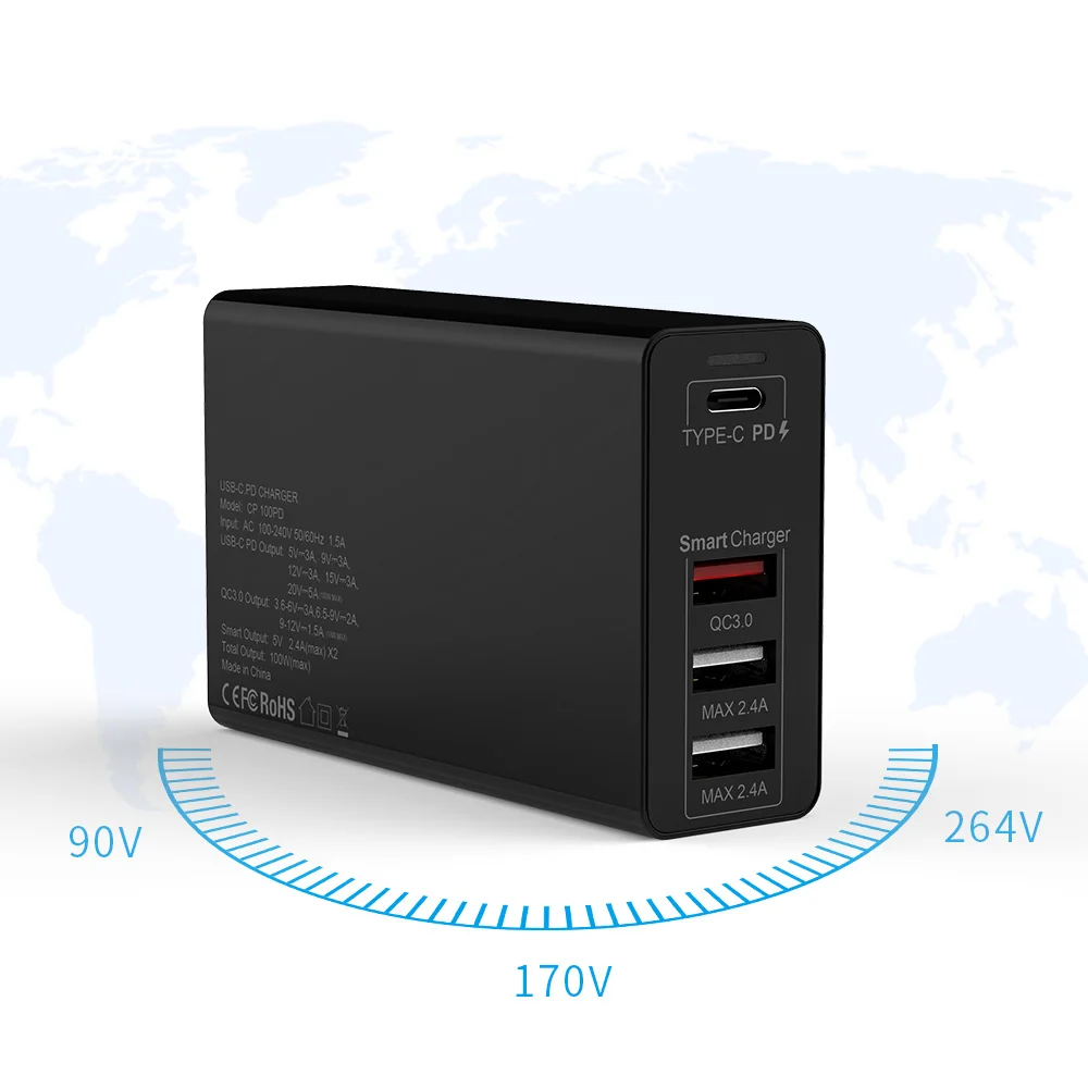 100 Вт USB зарядное устройство PD Type C быстрое для iPhone 11 Tablet QC 3 0 настенное США ЕС
