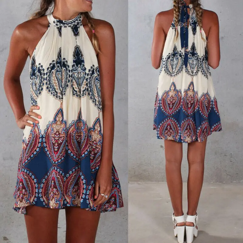 Женский пляжный Мини Сарафан без рукавов повседневное короткое свободное платье