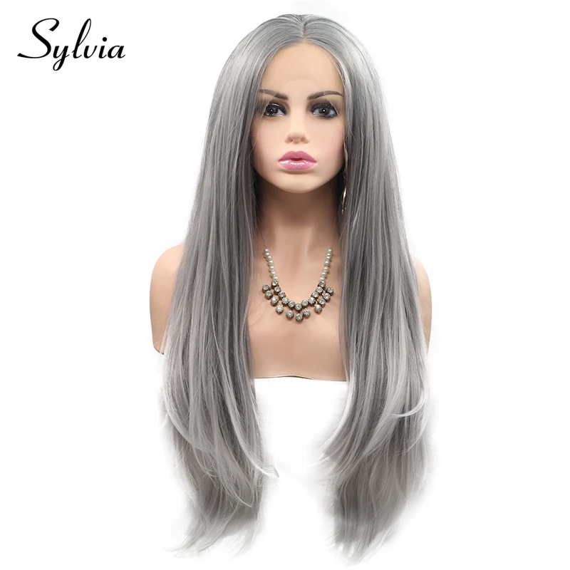 Gray Cosplay Synthetic Lace Front Wig Straight Curly Body Wave MiddlePart Glueless Hair Frontal Wigs For Black Women Pre Plucked
