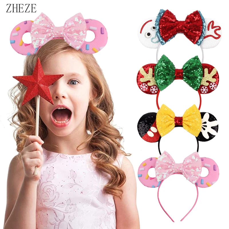 Diadema con orejas de ratón para Mujer y niña, accesorios para el cabello, Donut, lentejuelas, lazos para el pelo, diadema para fiesta de Navidad, novedad (0)