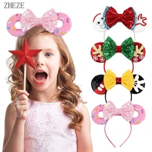 Diadema con orejas de ratón para Mujer y niña, accesorios para el cabello, Donut, lentejuelas, lazos para el pelo, diadema para fiesta de Navidad, novedad (4)