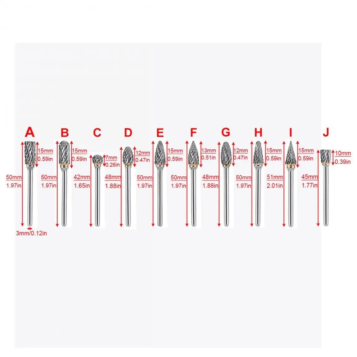 10 шт./лот роторный резец из вольфрамовой стали с 3 мм хвостовиком диаметром для