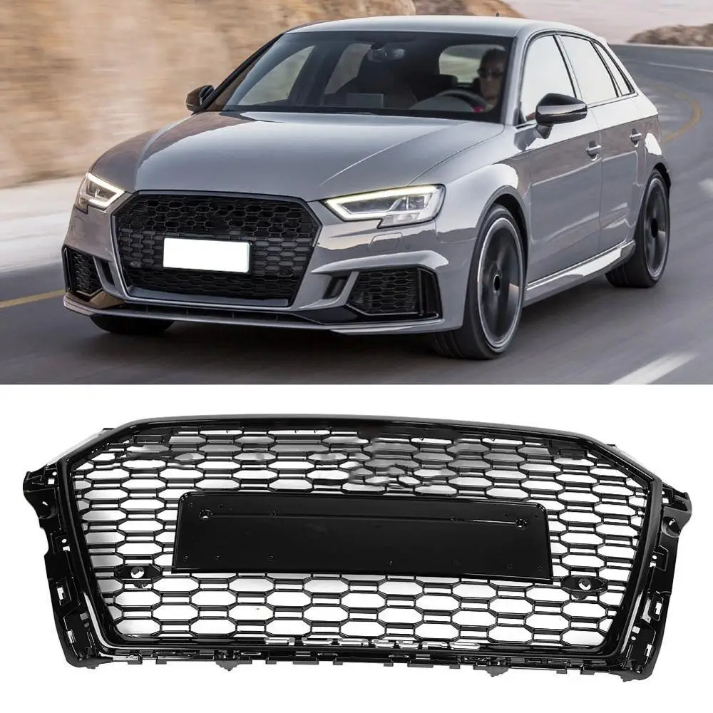 Спереди Спорт шестигранный сетки сота капот Гриль черный глянец для Audi RS3 A3/S3 8V Чехлы для автомобиля, автомобильные аксессуары для укладки волос
