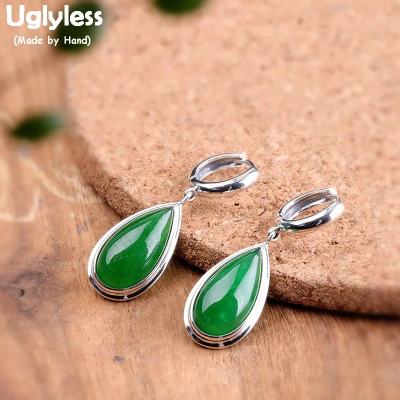 Серьги с драгоценными камнями в форме капли воды из бесглиняного изумруда для