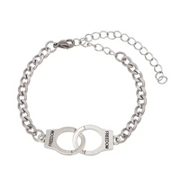 stainless steel couple bracelets silver tone handcuffs charm connector link chain freedom jewelry gift for friends men women