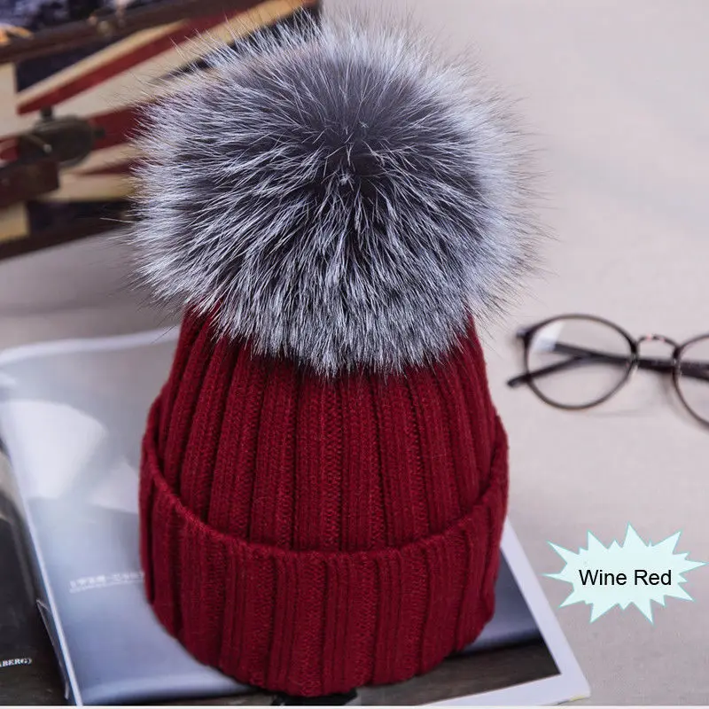 

Hirigin Winter Warm Fur Pom Poms hat Spring Hat For Women Girl 's Hat Knitted Beanies Cap Hat Thick Women Skullies Beanies