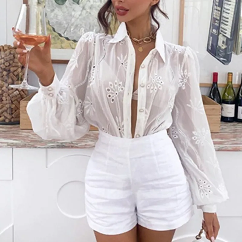 

2022 Shirts Blouses Women Fashion Casual Tops Female Turn-Down Collar Long Sleeve Blouse Ol Style Shirt Simple Top