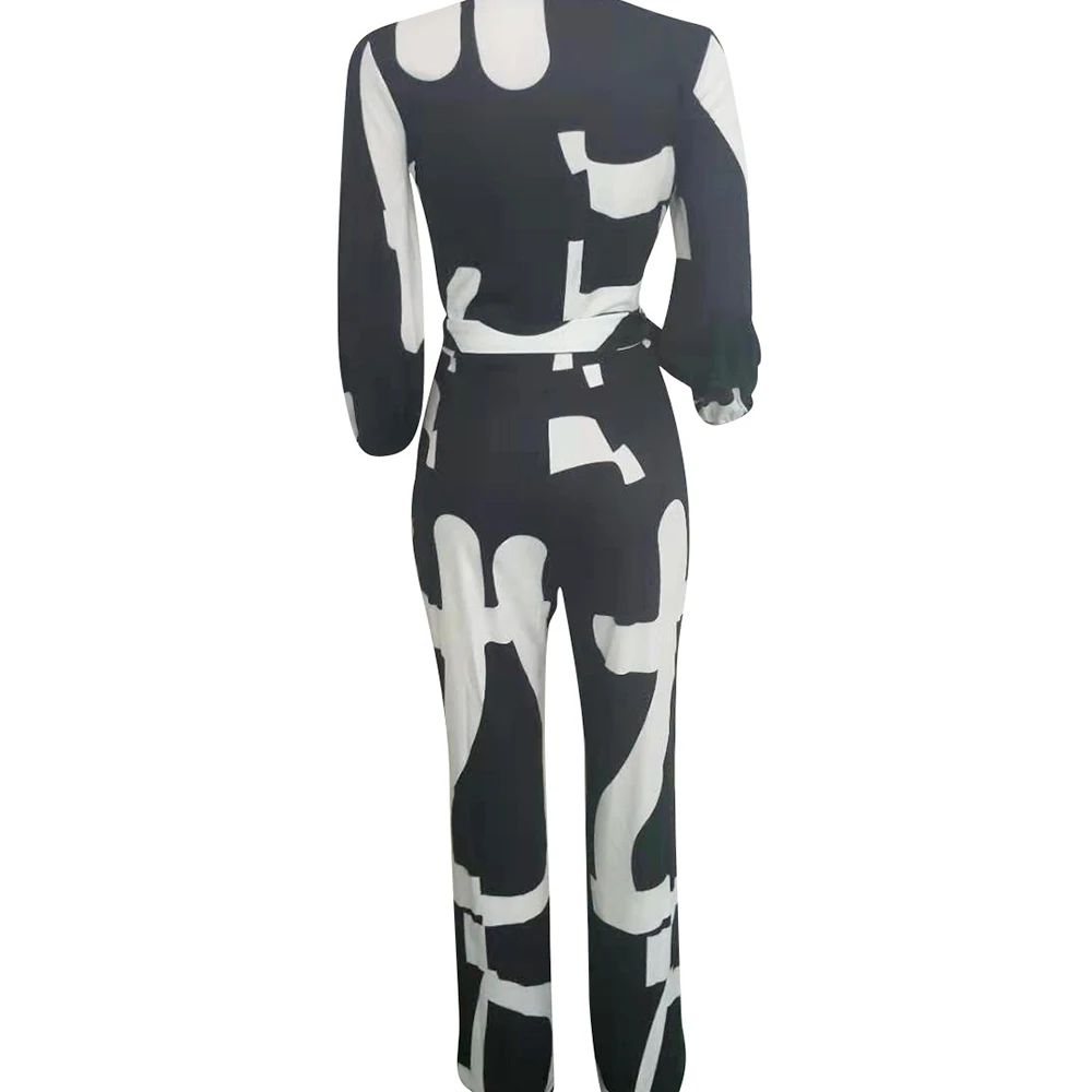 

Black And White Jumpsuit Women Long Sleeve One Piece Outfit Women Sashes Button Up Casual Jumpsuit Striped 3XL 2021