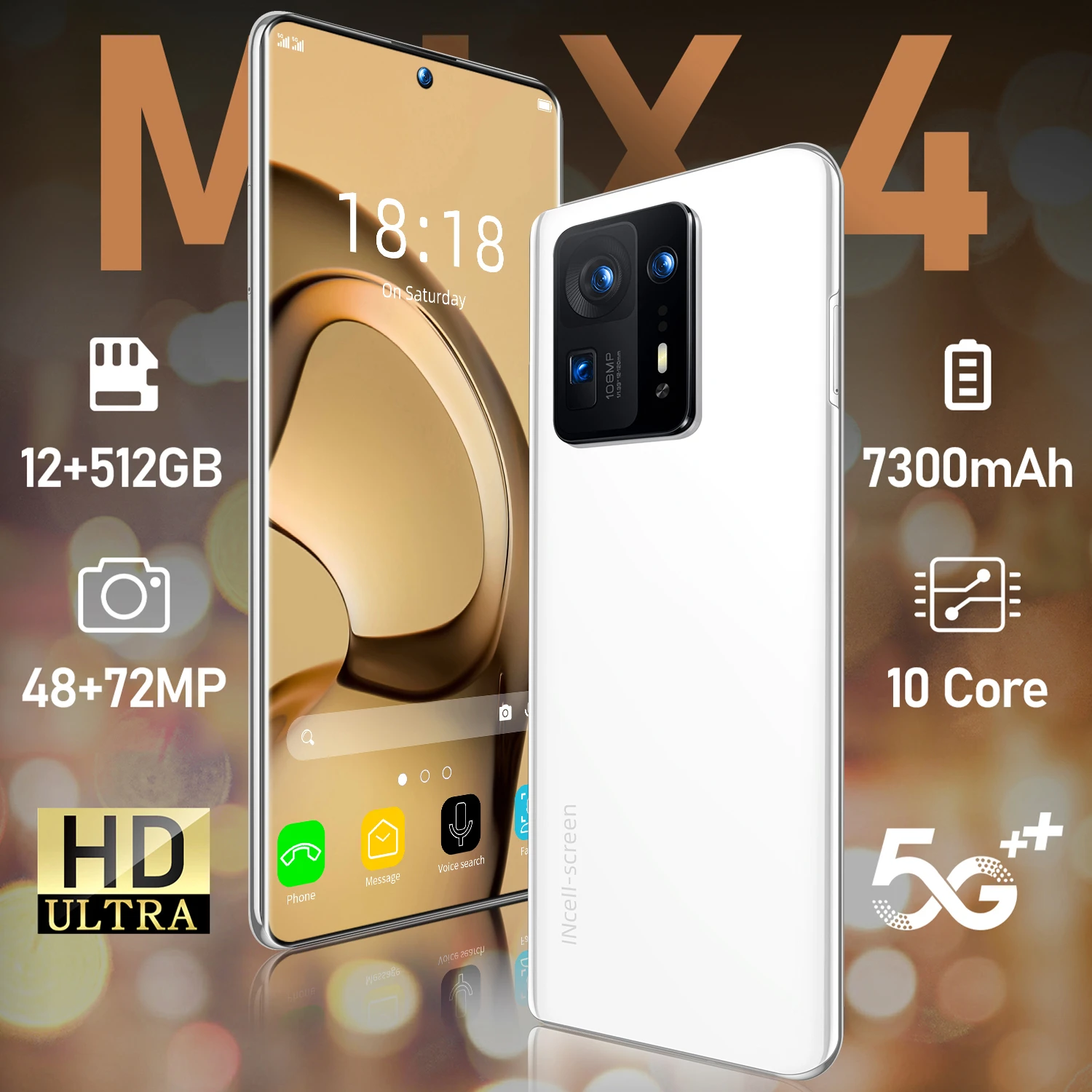 Tel&eacute;fono Inteligente blanco MiX4, 12GB + 512GB, 7,3 pulgadas, 48 + 72MP, desbloqueado, Android, versi&oacute;n Global, 5G-2