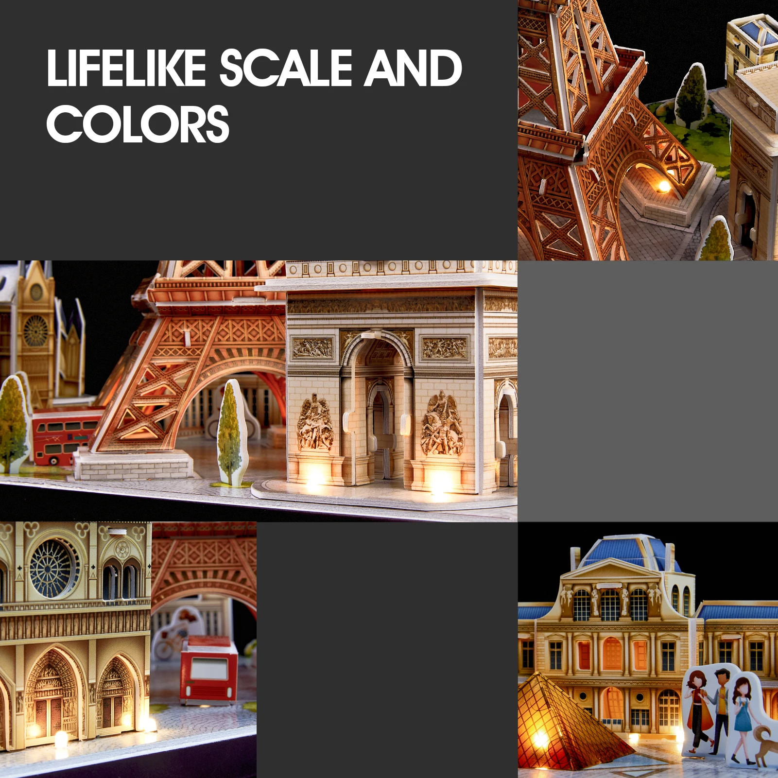 CubicFun 3D Puzzles LED France Paris Cityline Model Kits Eiffel Tower Notre Dame de The Louvre Building for Adults Kids |