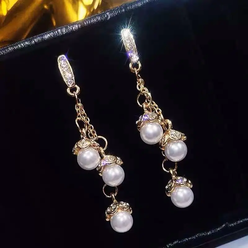 Женские длинные серьги с жемчугом свадебные подвески винтажным дизайном и