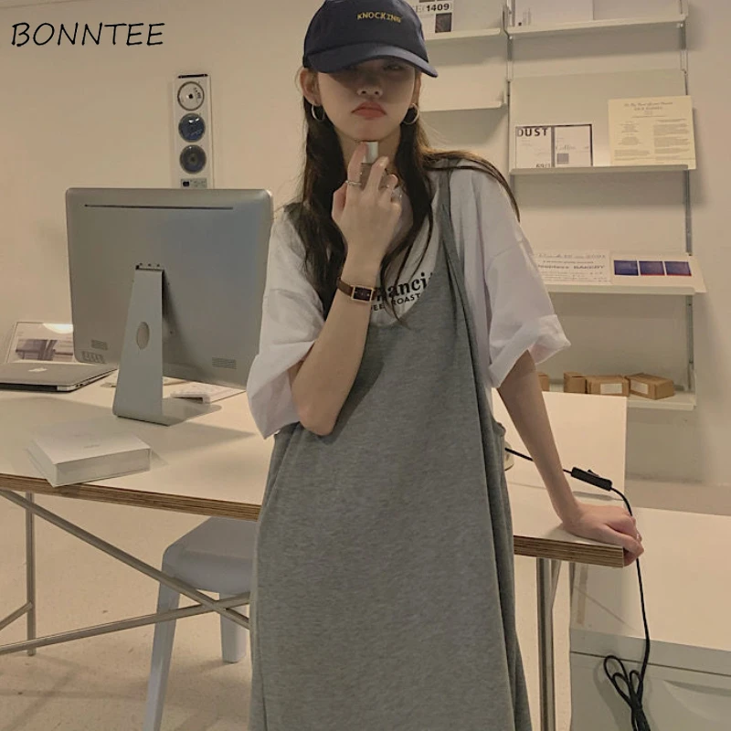 

Women Dress Sets Student Letter Simple Fashion Printing Korean Style Female Drawstring Summer All-match Causal Streetwear Loose