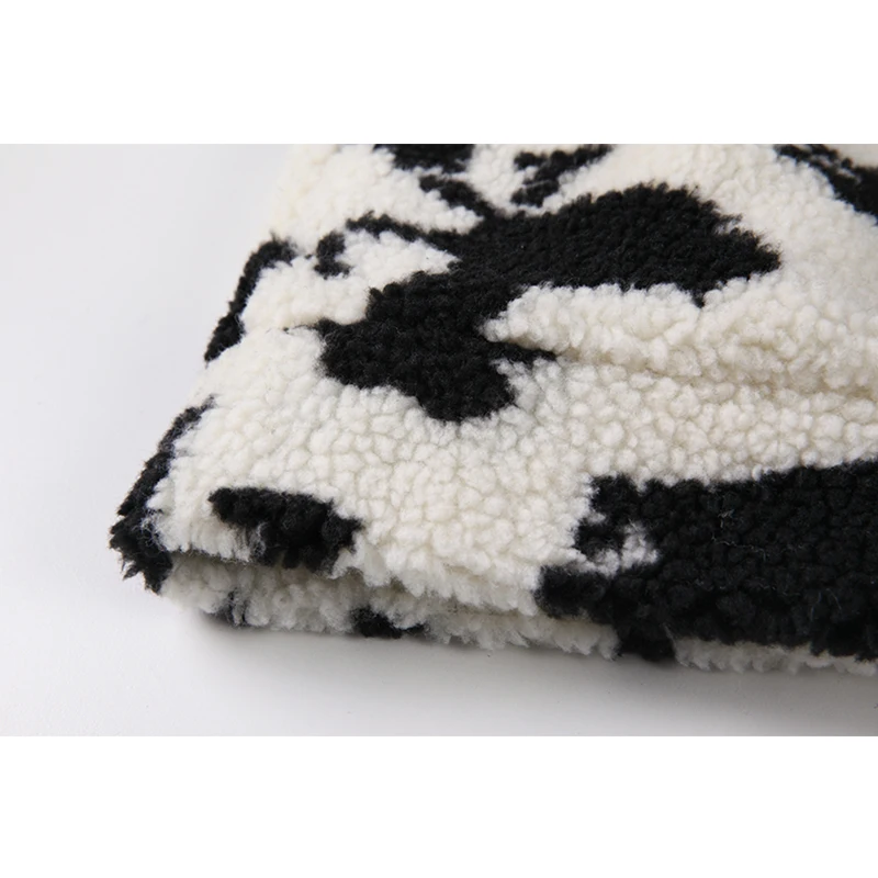 

2020 Winter Cow Print Sheepskin Coat Women Single Breasted Oversize Harajuku Teddy Jacket Female Pocket Warm Thicken Outwear