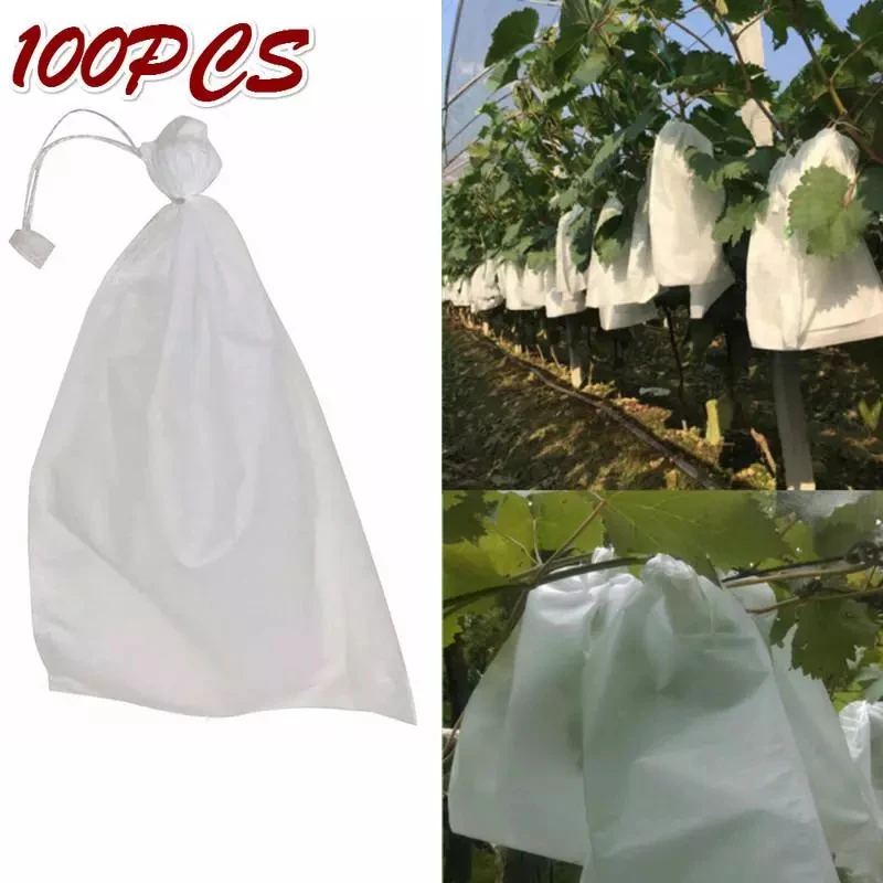 100Pcs Drawstring Style Grape Protect Bag Fruit Protection Bags Mesh Bag Against Insect Pouch Waterproof