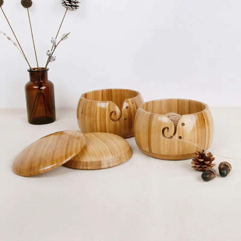 

Wooden Yarn Bowl for Handmade Knitting Crochet Yarn Storage Holder Stop Yarns Rolling