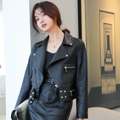 2021 Women Spring Genuine Real Sheep Leather Jacket R1