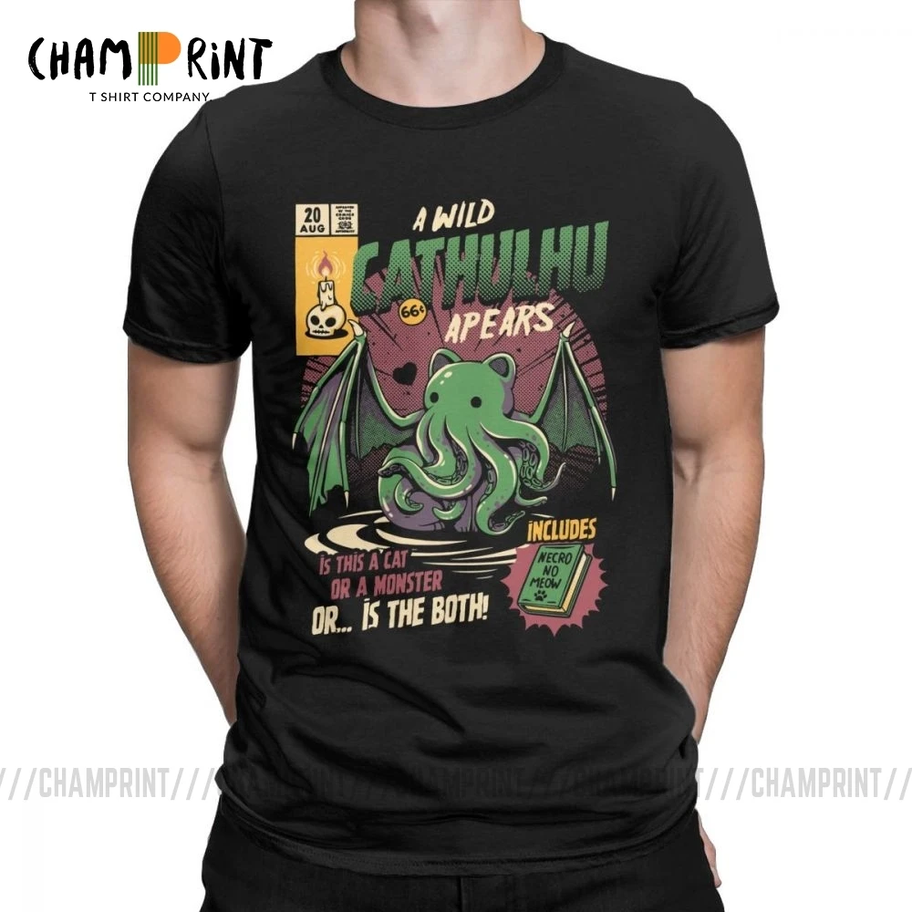 A Wild Cthulhu футболки для мужчин чистый хлопок Повседневная футболка кот монстр