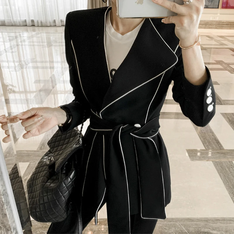 Mozuleva модная контрастная Цвет на шнуровке женские брючный костюм женский с