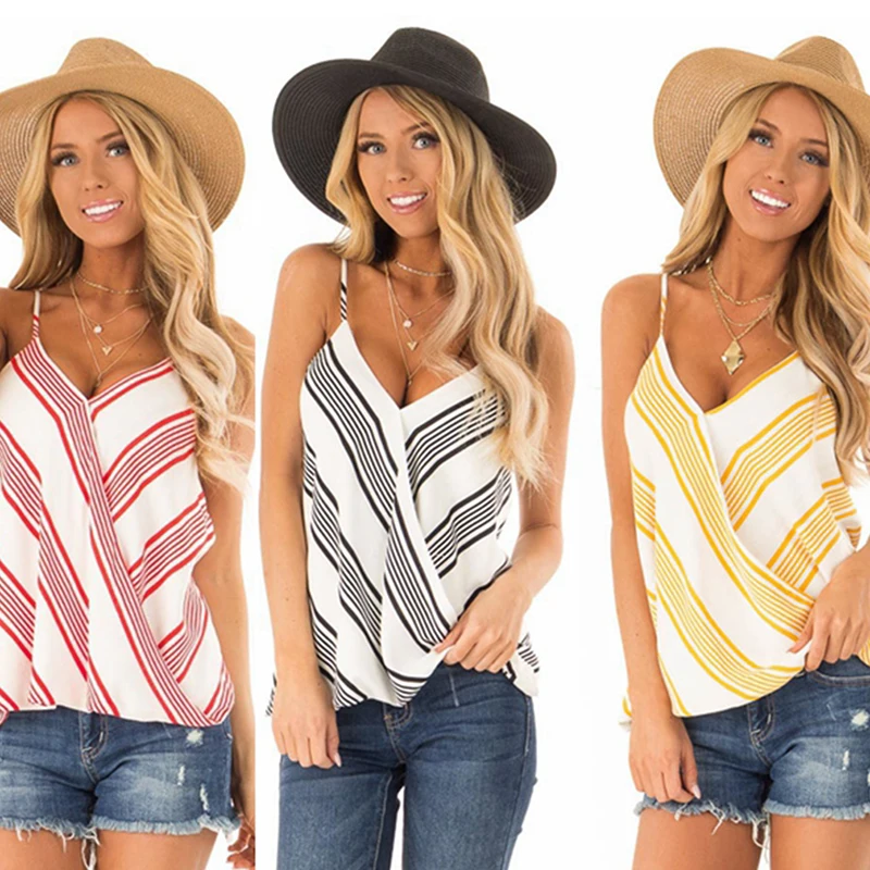 Женский модный топ на бретельках повседневный милый в полоску для леди Свободный