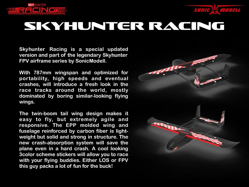 SONICMODELL Skyhunter Racing RC самолет 787 мм размах крыльев складывающийся гексакоптер FLV комплект система поглощения Краш традиционный двухстрелочный хвост