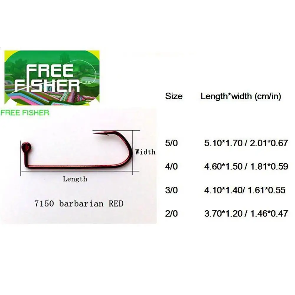 

FREE FISHER 90 Degree Round Bend High Carbon Steel Jig Hook 2/0# 3/0# 4/0# 5/0# Fishing Barbarian Jig Hooks Red 7150