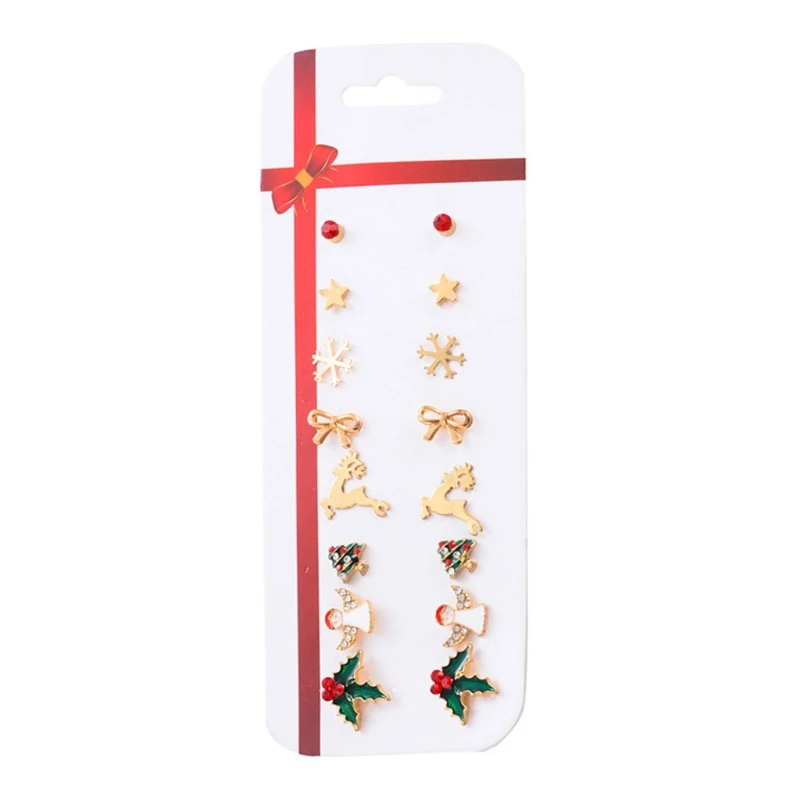 

R58E Christmas Stud Earring Set X-Mas Snowflake Elk Earrings Holiday Festive Ornament