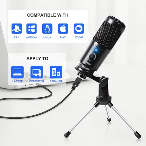 Конденсаторный USB-микрофон D80 с подставкой и кольцевой подсветкой