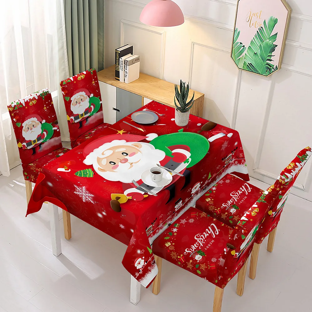 

Waterproof Christmas Tablecloth And Chair Cover Elastic Santa Claus Rectangular Dinning Table Cover Cloth for Party Events Decor