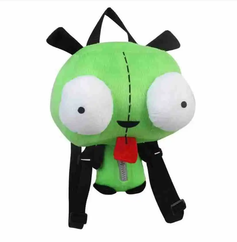 Nueva mochila de peluche de Alien Invader Zim 3D Eyes Robot Gir, bolsa verde, regalo de Navidad, juguete de peluche de 14 pulgadas-0