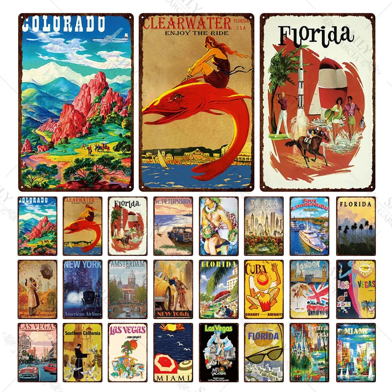 

Ретро-город Флорида, потертый шик, Жестяная Табличка, металлическая пластина, железный постер, настенный бар, ресторан, домашнее искусство, крафт декор 30x20 см