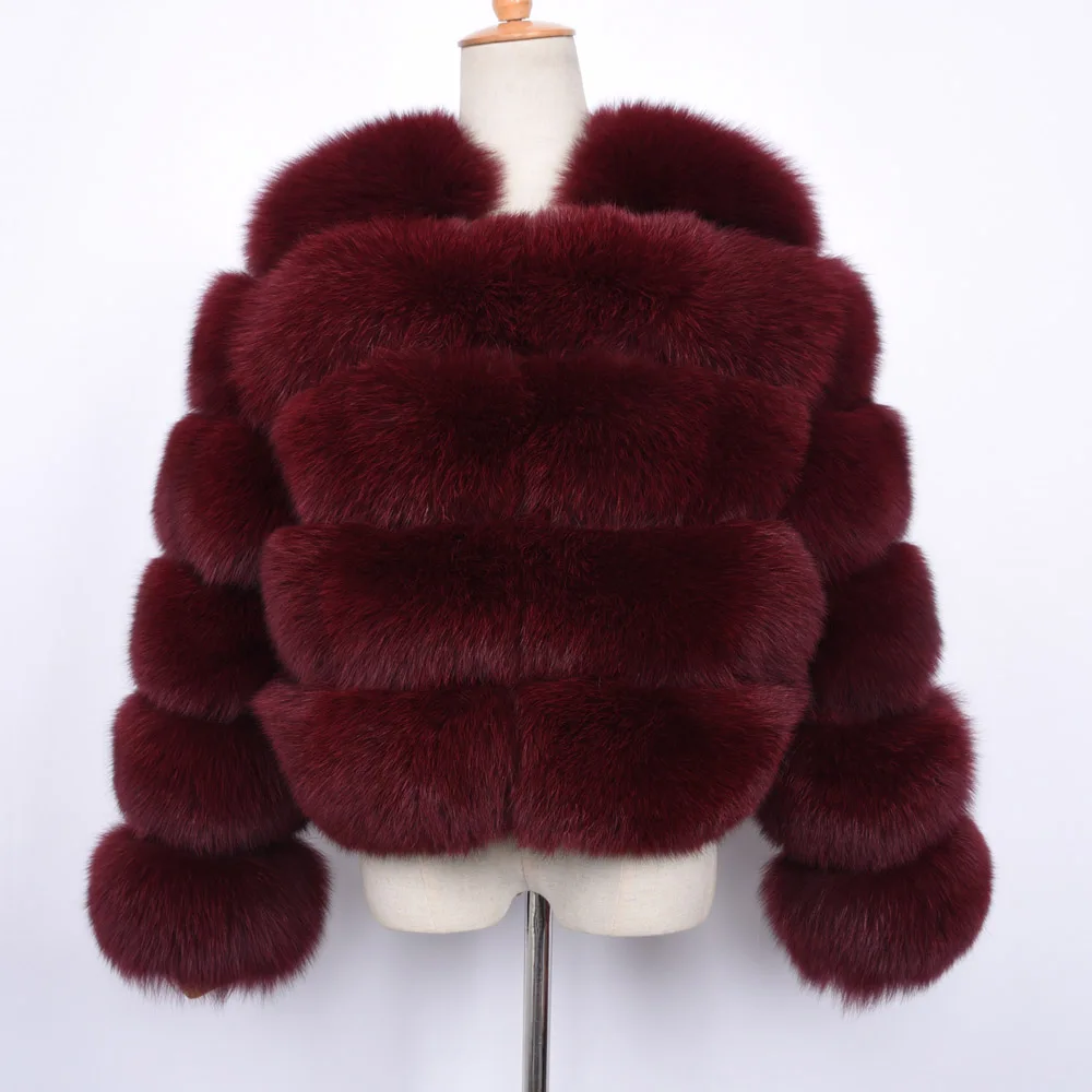 Wine Red Натуральный мех пальто для женщин длинный рукав натуральный Лисий кроп куртка зима толстые теплые модные S1796B - Цвет: Wine Red