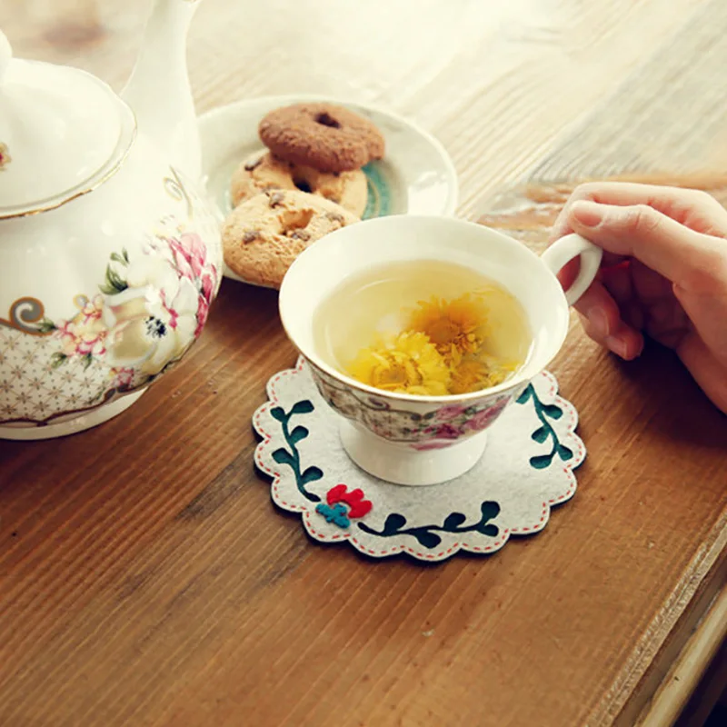 3 шт./лот цветочный тематический войлочный подставка под чашку коврик ручная