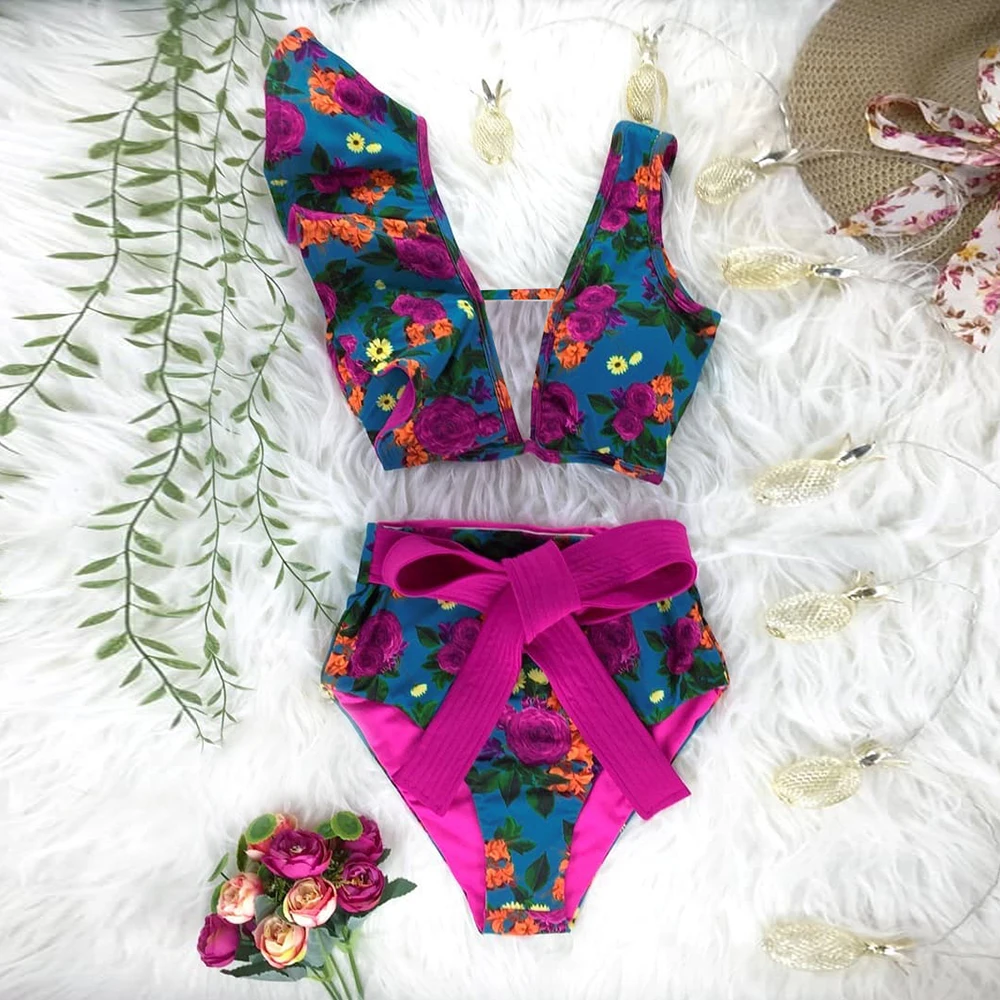 

2021 New High Waist Bikini Swimwear Women Swimsuit Push Up Bikinis Women Bathing Suit Biquini Ruffle Bikini Summer Beach Wear