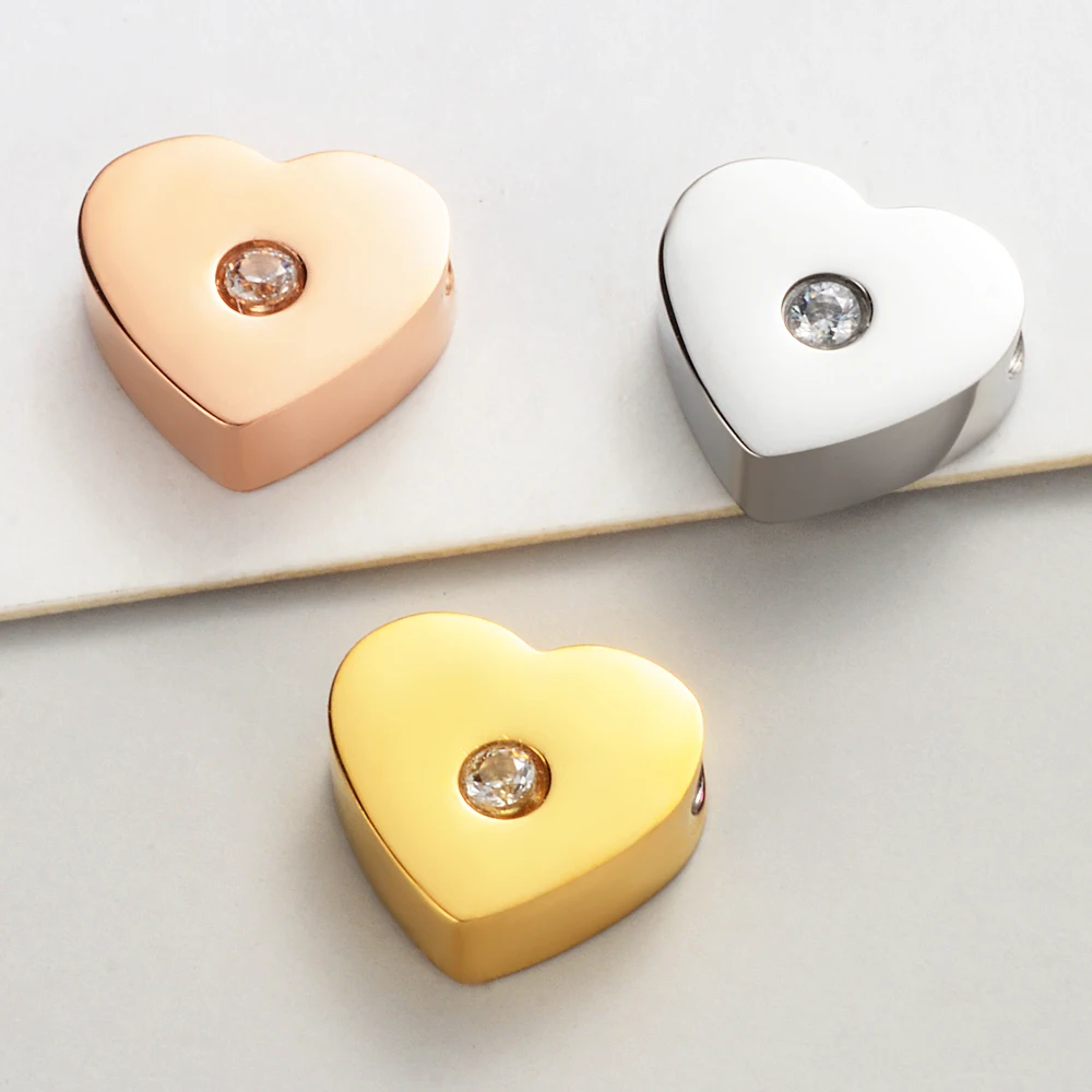 30pcs/Lot Mirror Polished Stainless Steel Heart Charm Beads Small Hole Bead for DIY Making Necklace Bracelet Jewelry Wholesale