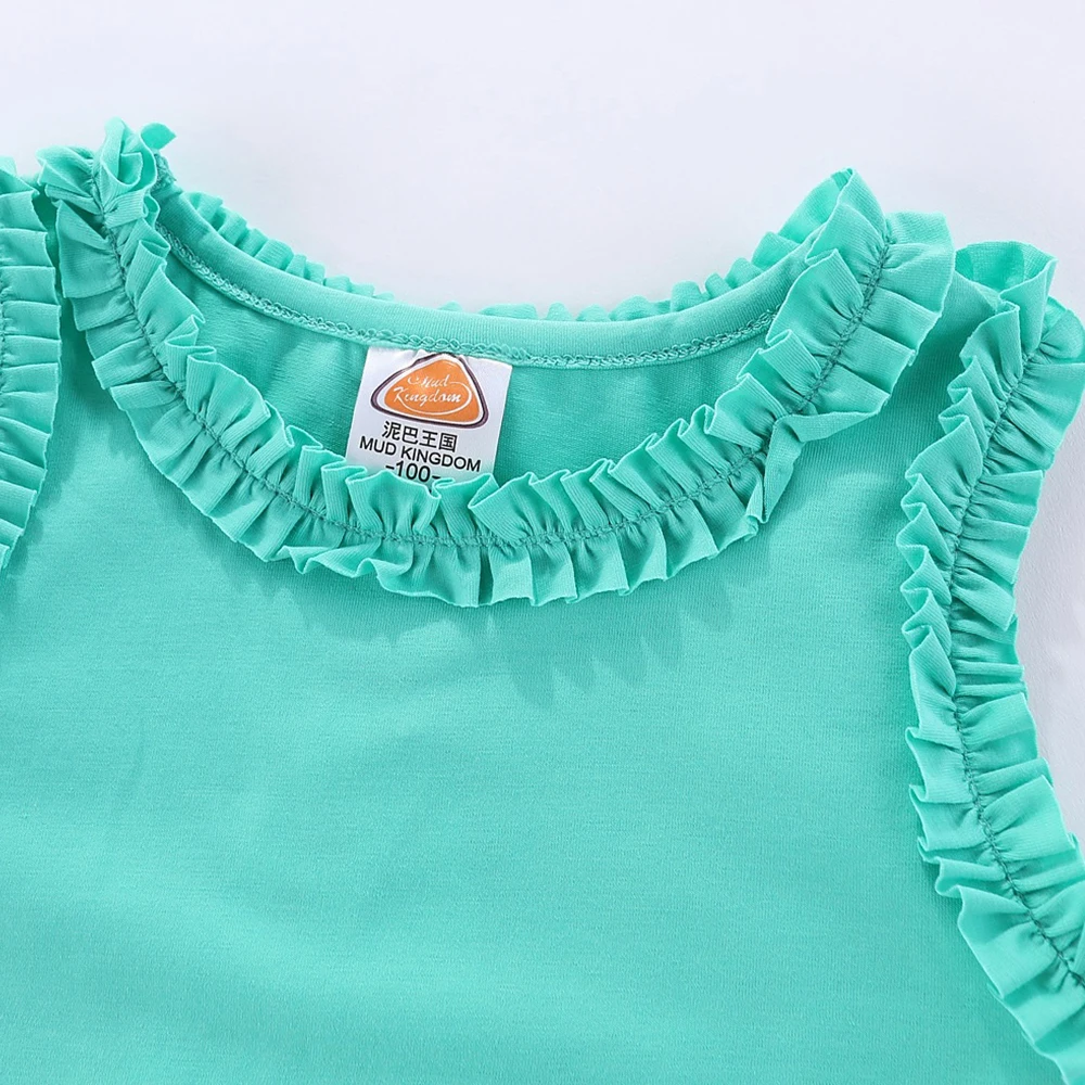 LittleSpring/Летняя одежда без рукавов для девочек Повседневная с рюшами и круглым