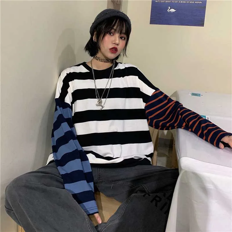 31510white NiceMix Harajuku/футболка с принтом тыквы и буквами; Поддельные 2 штуки; Лоскутная Повседневная футболка с длинными рукавами; женская и Мужская Уличная одежда; топы - Цвет: 31510white