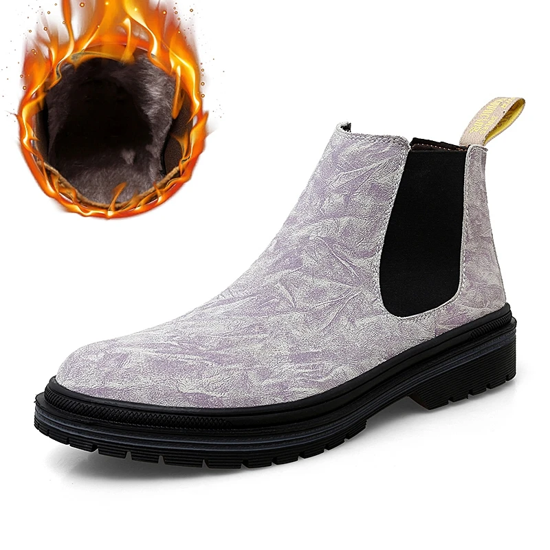 

YEINSHAARS Autumn Winter New Men's Genuine Leather Chelsea Boots Fashion Personalized Snow Boots Comfortable and Warm Footwear