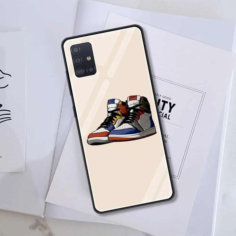 

Sneakers Tempered Glass Cover for Samsung Galaxy A21S A50 A51 A70 A71 A10 A41 M31 M51 Luxury Soft Edge Case Shell